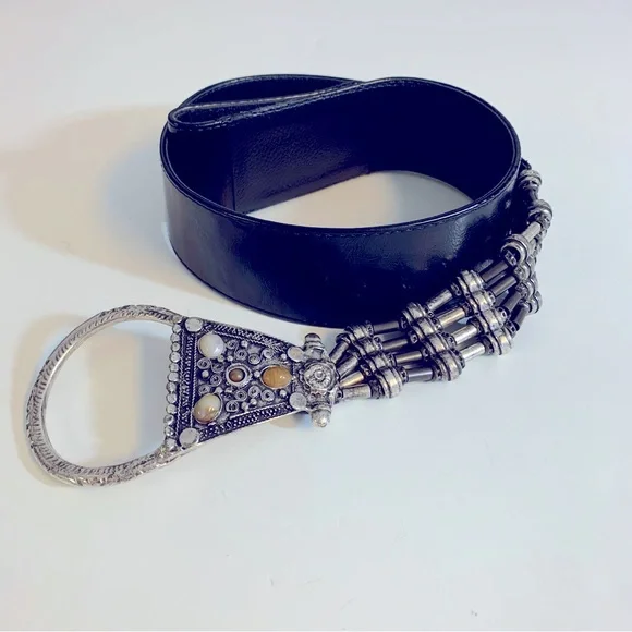Suzi Roher Silver Belt Suzi Roher Silver Metal & Black Leather Women Designer 34  main image 3